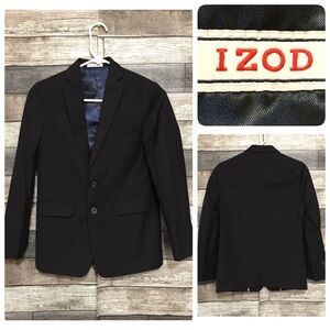 Izod Blazer Jacket Boys Size 12 Black 2 Button Polyester Blend